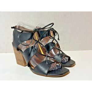 Made in Brazil Lace Up Sandals Womens 7.5 Black Block Heel Gladiator Square‎ Toe